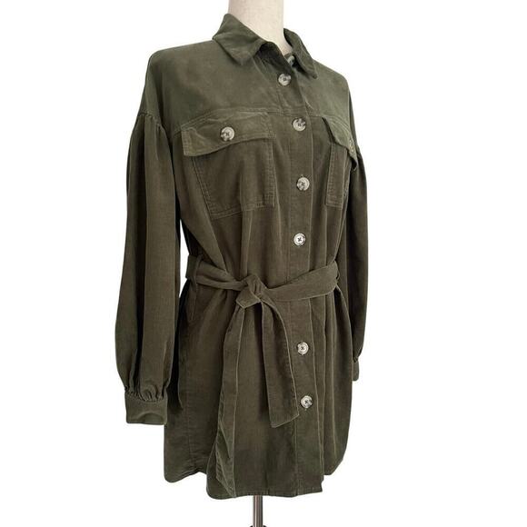 ASOS Design Cord Mini Shirt Dress Women’s Size 4 Green Belted Corduroy - Picture 2 of 10